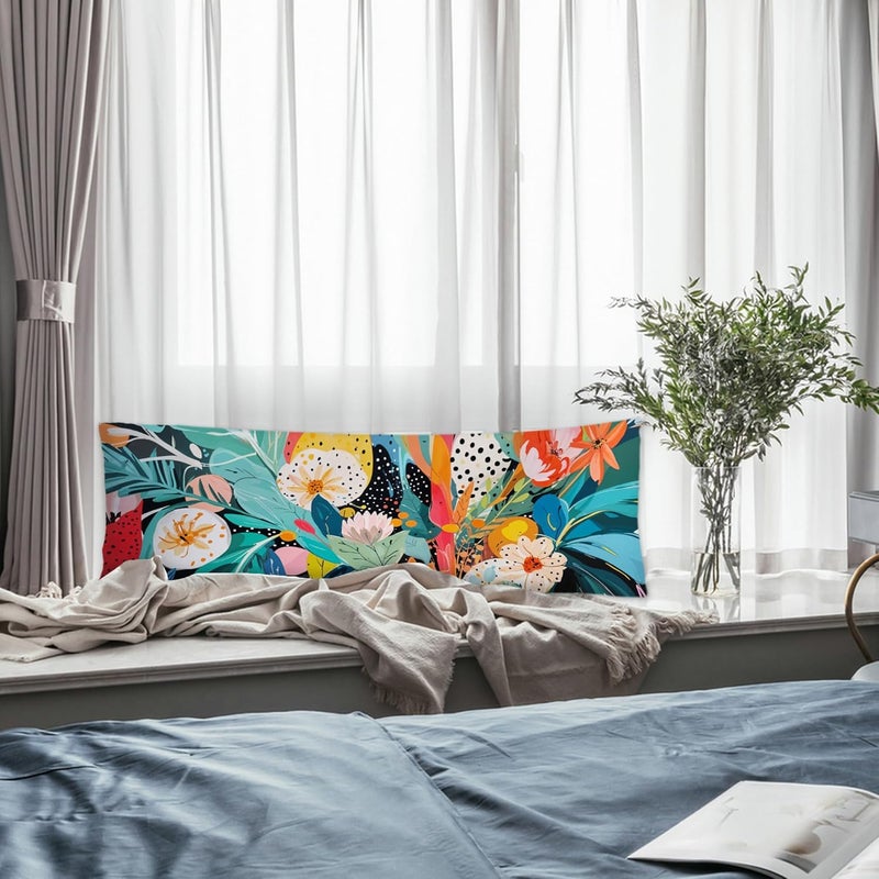 Exqcom Store Abstract Boho Tropical Floral Body Pillow Covers 20x54, Trendy Maximalist Eclectic Colorful Botanical Long Body Pillow Case Cover with Hidden Zipper for Women Men Adults - Image 5